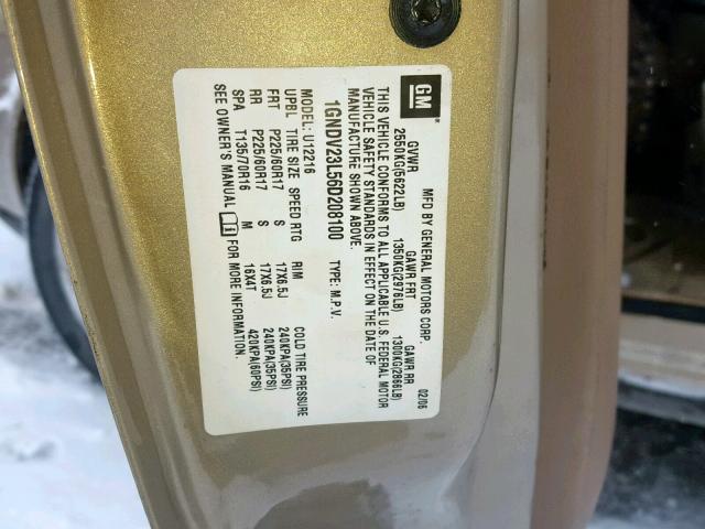 1GNDV23L56D208100 - 2006 CHEVROLET UPLANDER L 金色 照片 10