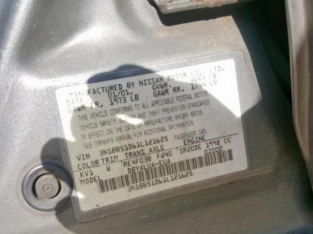 3N1BB51D61L121625 - 2001 NISSAN SENTRA SE GRAY photo 10