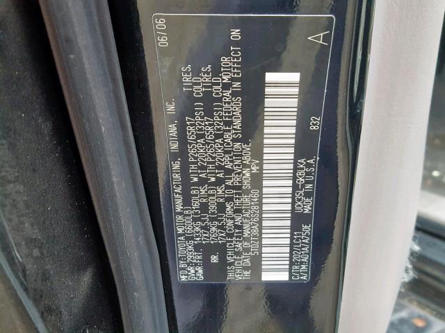 5TDZT38A76S281460 - 2006 TOYOTA SEQUOIA LI BLACK photo 10