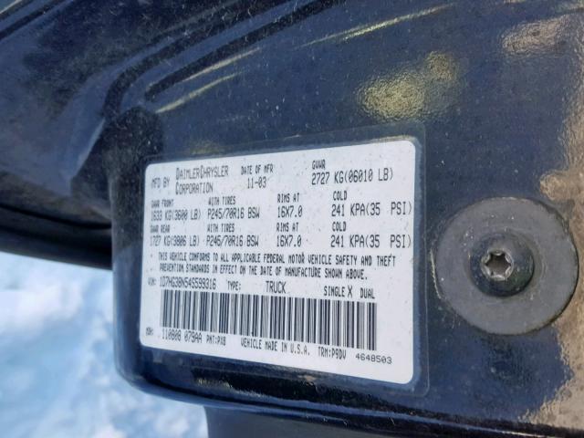 1D7HG38N54S599316 - 2004 DODGE DAKOTA QUA BLACK photo 10