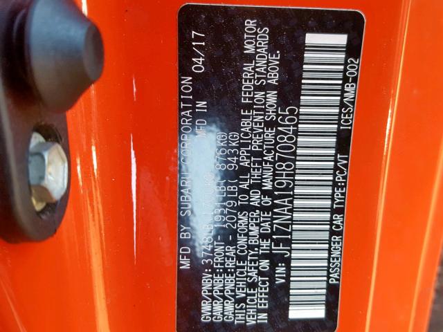 JF1ZNAA19H8708465 - 2017 TOYOTA 86 BASE ORANGE photo 10