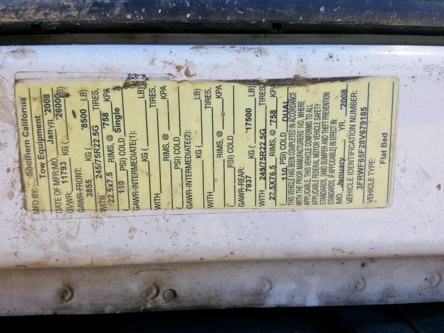 3FRWF65F28V679185 - 2008 FORD F650 SUPER WHITE photo 10