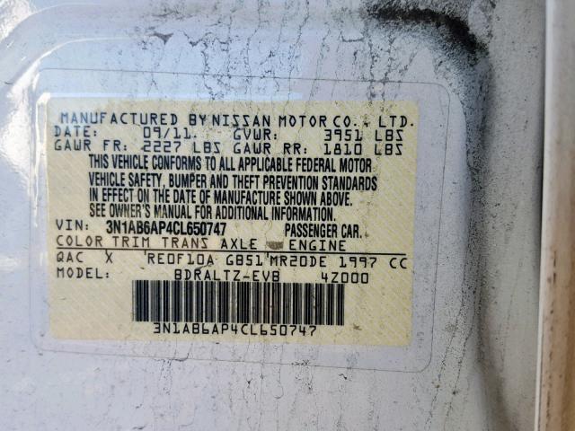 3N1AB6AP4CL650747 - 2012 NISSAN SENTRA 2.0 WHITE photo 10