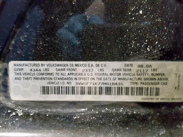 3VWSF71K77M018435 - 2007 VOLKSWAGEN JETTA 2.5 BLACK photo 10