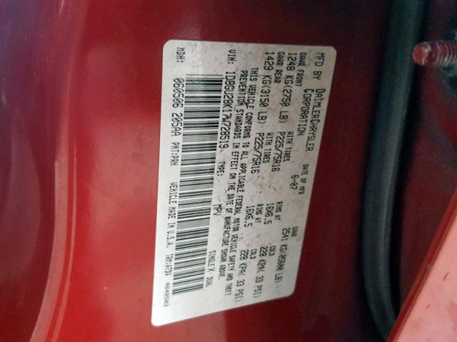 1D8GU28K17W728519 - 2007 DODGE NITRO SXT RED photo 10