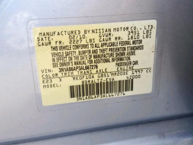 3N1AB6AP3AL667276 - 2010 NISSAN SENTRA 2.0 WHITE photo 10