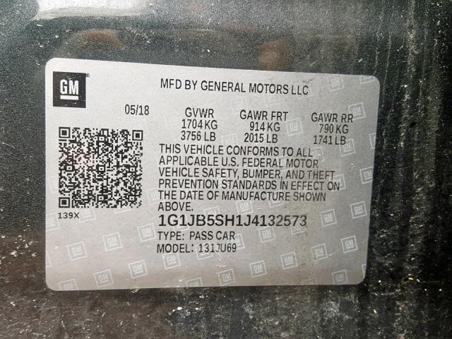 1G1JB5SH1J4132573 - 2018 CHEVROLET SONIC LS CHARCOAL photo 10