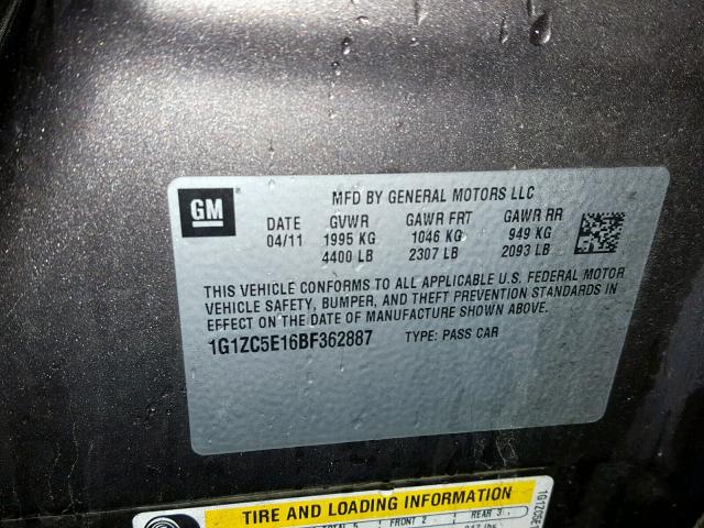 1G1ZC5E16BF362887 - 2011 CHEVROLET MALIBU 1LT BROWN photo 10