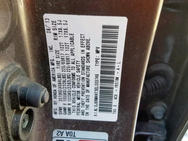 5J6RM4H73EL005746 - 2014 HONDA CR-V EXL GRAY photo 10