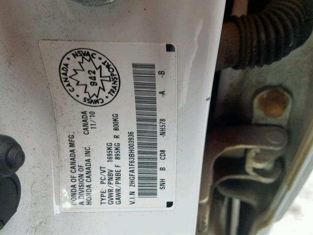 2HGFA1F63BH003936 - 2011 HONDA CIVIC LX-S თეთრი ფოტო 10