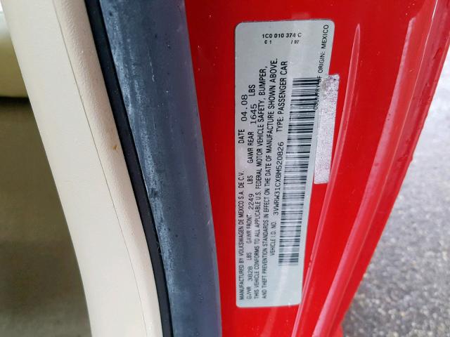 3VWRW31CX8M520826 - 2008 VOLKSWAGEN NEW BEETLE Rot Foto 10