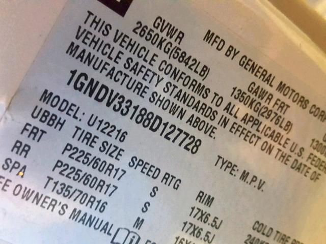 1GNDV33188D127728 - 2008 CHEVROLET UPLANDER L Bej foto 10