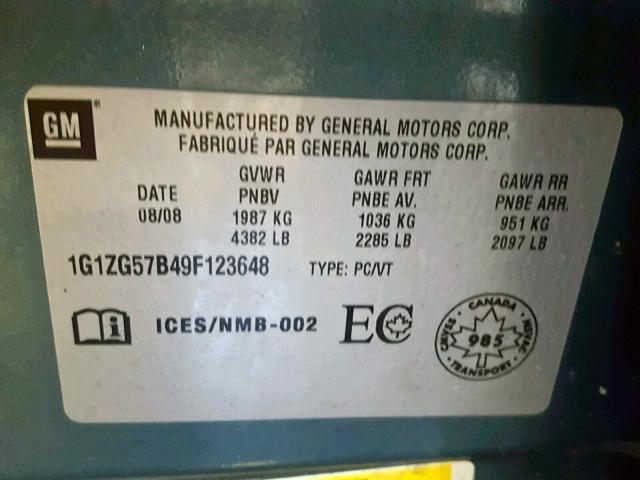 1G1ZG57B49F123648 - 2009 CHEVROLET MALIBU LS GRAY photo 10