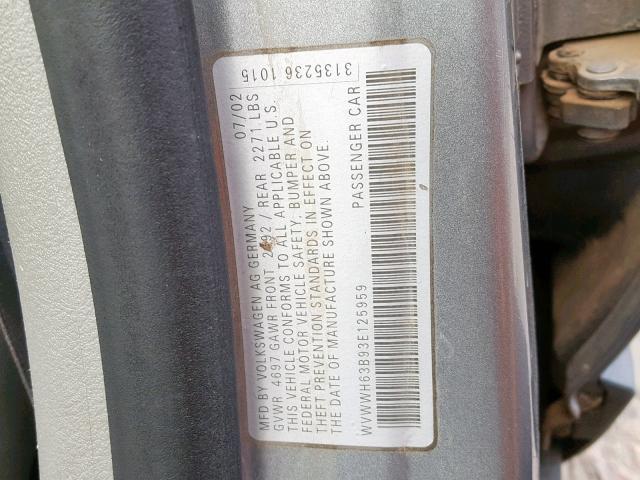 WVWWH63B93E125959 - 2003 VOLKSWAGEN PASSAT GLX 灰色 照片 10