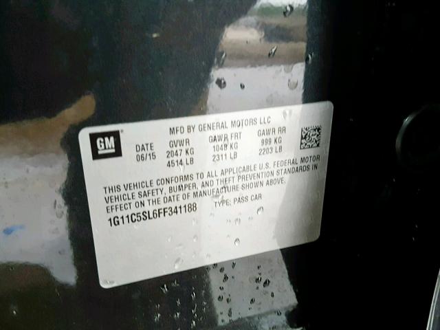 1G11C5SL6FF341188 - 2015 CHEVROLET MALIBU 1LT ნაცრისფერი ფოტო 10