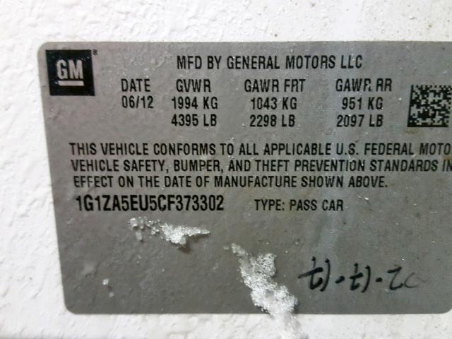 1G1ZA5EU5CF373302 - 2012 CHEVROLET MALIBU LS თეთრი ფოტო 10