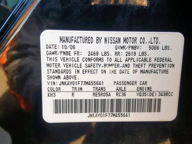 JNKAY01F77M455641 - 2007 INFINITI M35 BASE BLACK photo 10