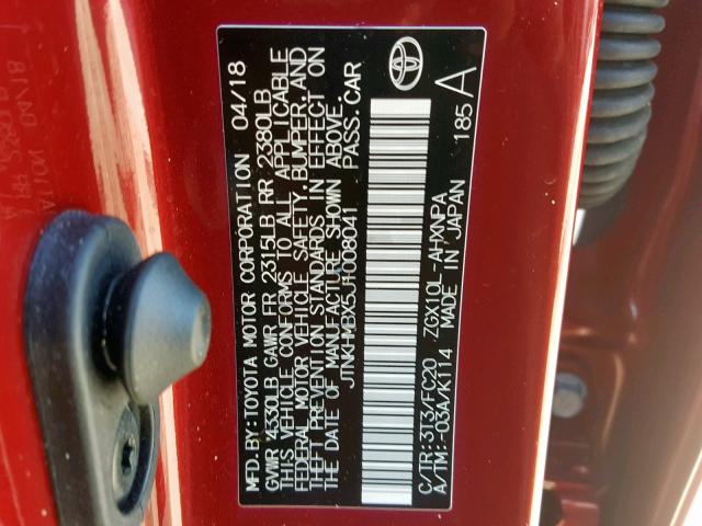 JTNKHMBX5J1008041 - 2018 TOYOTA C-HR XLE RED photo 10