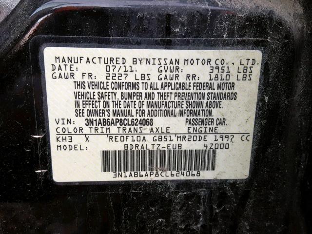 3N1AB6AP8CL624068 - 2012 NISSAN SENTRA 2.0 BLACK photo 10