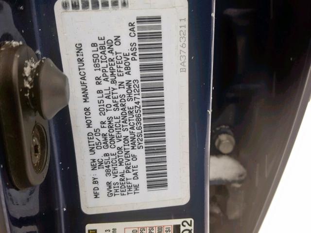 5Y2SL63865Z471223 - 2005 PONTIAC VIBE BLUE photo 10