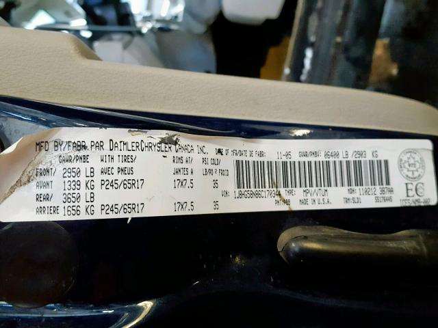 1J8HG58N86C170344 - 2006 JEEP COMMANDER BLUE photo 10