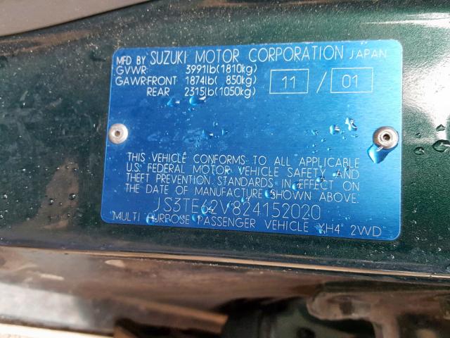 JS3TE62V824152020 - 2002 SUZUKI GRAND VITA GREEN photo 10