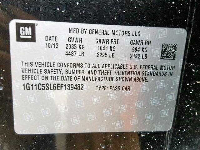 1G11C5SL6EF139482 - 2014 CHEVROLET MALIBU 1LT 黑色 照片 10