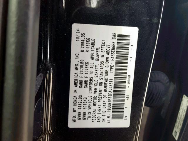 19UUB1F36FA005811 - 2015 ACURA TLX GRAY photo 10