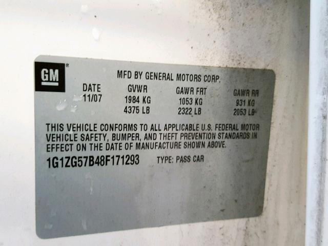 1G1ZG57B48F171293 - 2008 CHEVROLET MALIBU LS WHITE photo 10