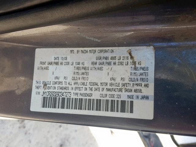 JM1CR293290347273 - 2009 MAZDA 5 GRAY photo 10