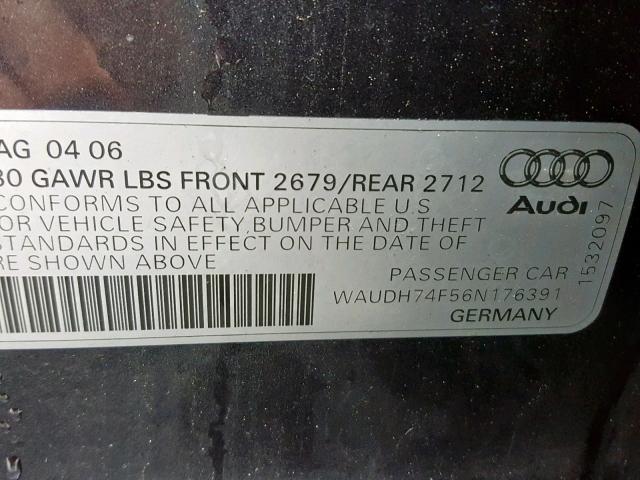 WAUDH74F56N176391 - 2006 AUDI A6 3.2 QUA BLUE photo 10