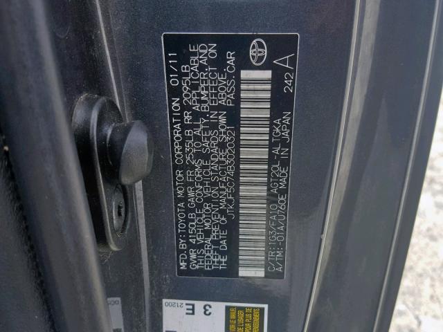 JTKJF5C74B3020321 - 2011 TOYOTA SCION TC ვერცხლისფერი ფოტო 10