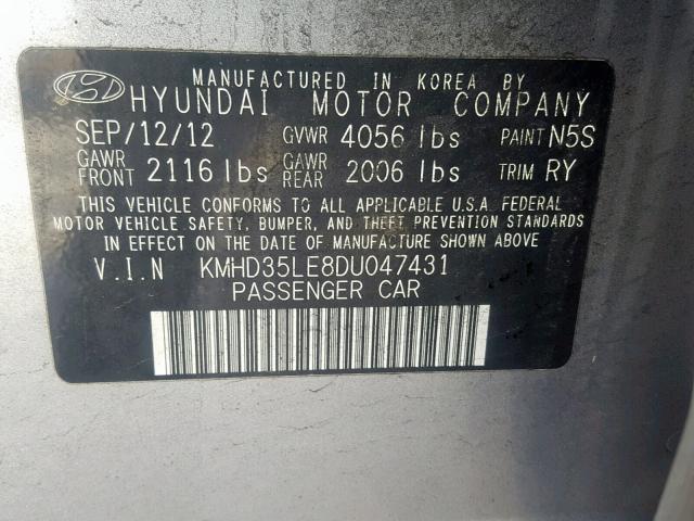 KMHD35LE8DU047431 - 2013 HYUNDAI ELANTRA GT GRAY photo 10