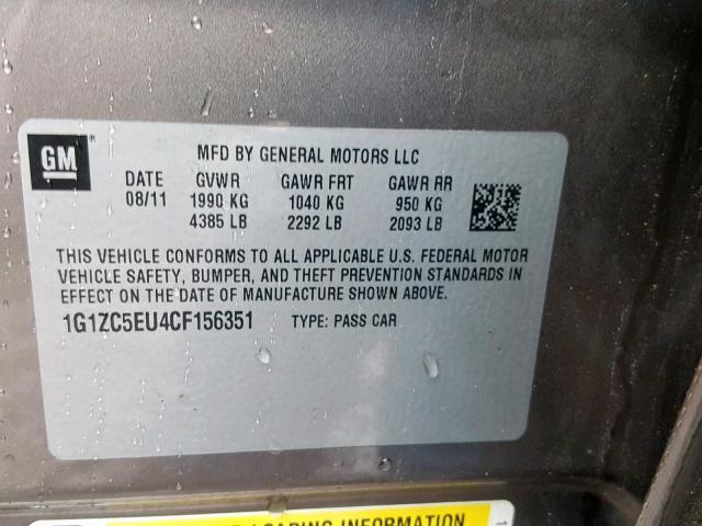 1G1ZC5EU4CF156351 - 2012 CHEVROLET MALIBU 1LT 棕色 照片 10