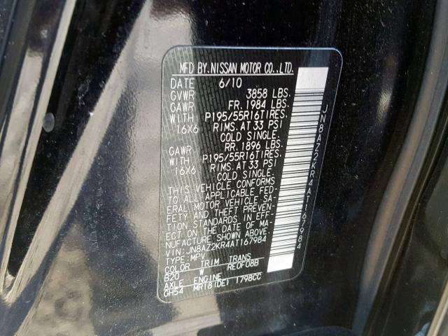 JN8AZ2KR4AT167984 - 2010 NISSAN CUBE BASE BLACK photo 10