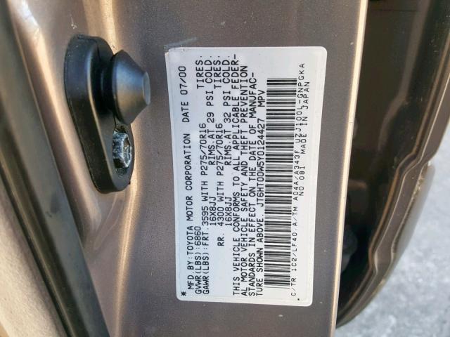 JT6HT00W5Y0124427 - 2000 LEXUS LX 470 TAN photo 10