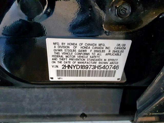 2HNYD18973H540746 - 2003 ACURA MDX TOURIN BLACK photo 10