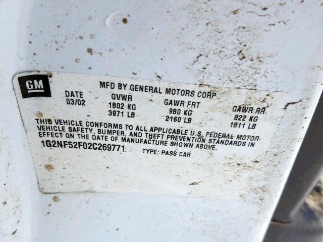 1G2NF52F02C269771 - 2002 PONTIAC GRAND AM S WHITE photo 10