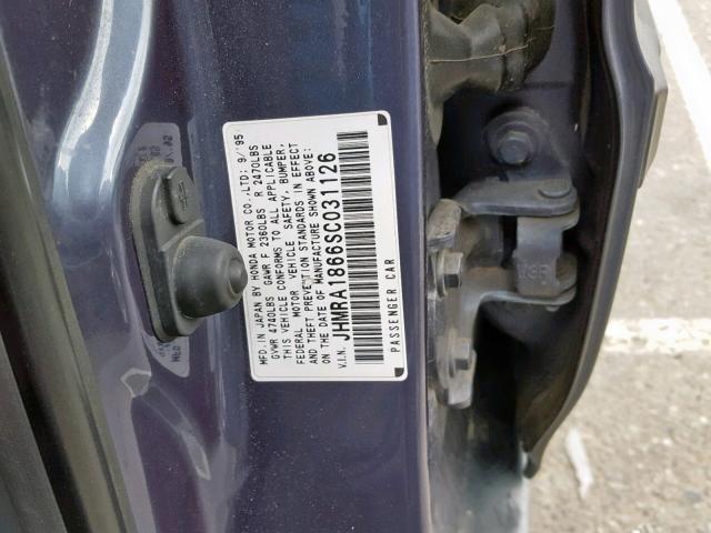 JHMRA1866SC031126 - 1995 HONDA ODYSSEY LX BLUE photo 10