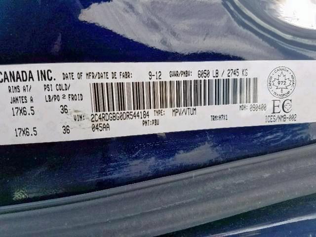 2C4RDGBG0DR544184 - 2013 DODGE GRAND CARA BLUE photo 9