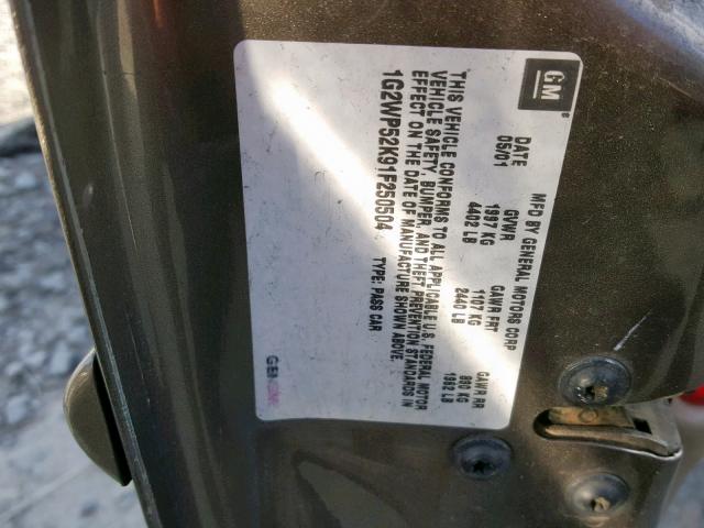 1G2WP52K91F250504 - 2001 PONTIAC GRAND PRIX 棕色 照片 10