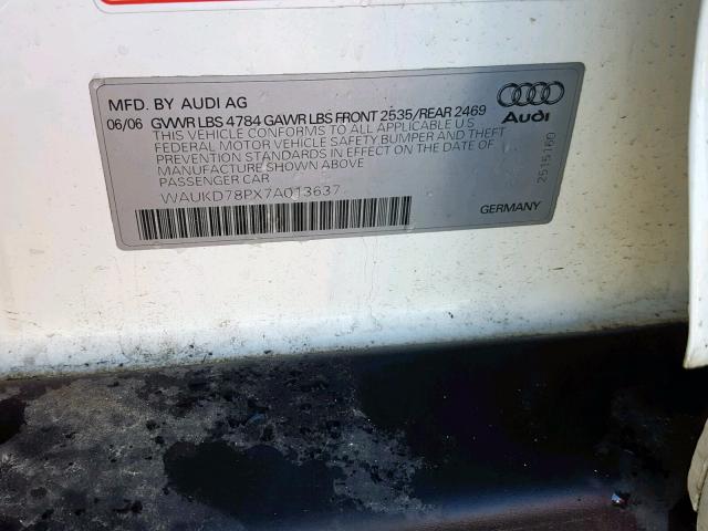 WAUKD78PX7A013637 - 2007 AUDI A3 S-LINE WHITE photo 10