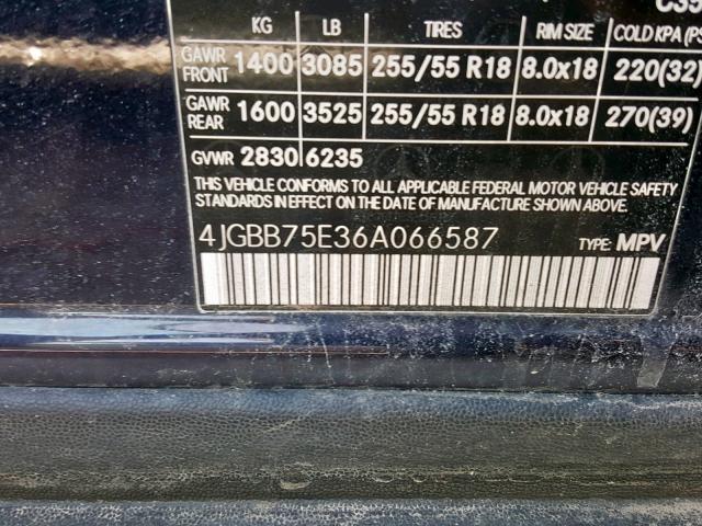 4JGBB75E36A066587 - 2006 MERCEDES-BENZ ML 500 BLACK photo 10