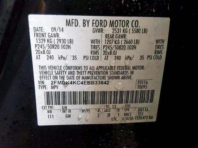 2FMDK4KC4EBB33842 - 2014 FORD EDGE LIMIT BLACK photo 10