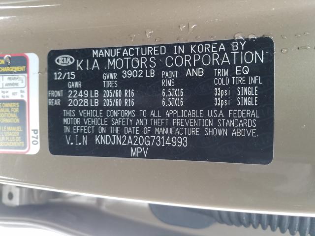 KNDJN2A20G7314993 - 2016 KIA SOUL  photo 10