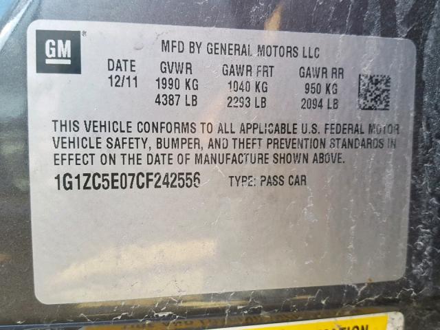 1G1ZC5E07CF242556 - 2012 CHEVROLET MALIBU 1LT ნაცრისფერი ფოტო 10