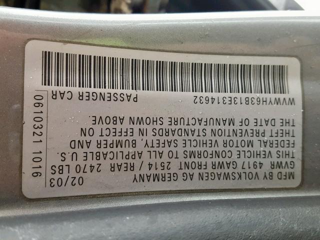 WVWYH63B13E314632 - 2003 VOLKSWAGEN PASSAT GLX 灰色 照片 10