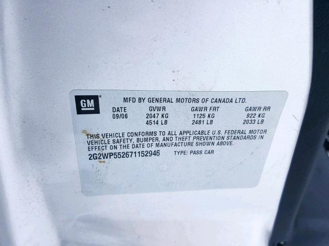 2G2WP552671152946 - 2007 PONTIAC GRAND PRIX SILVER photo 10