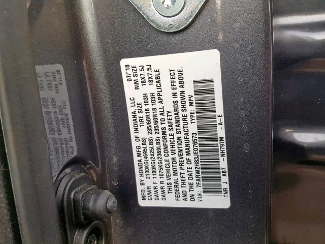 7FARW2H83JE076573 - 2018 HONDA CR-V EXL BLACK photo 10