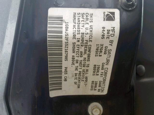1G8AJ52F55Z167905 - 2005 SATURN ION LEVEL TWO TONE photo 10